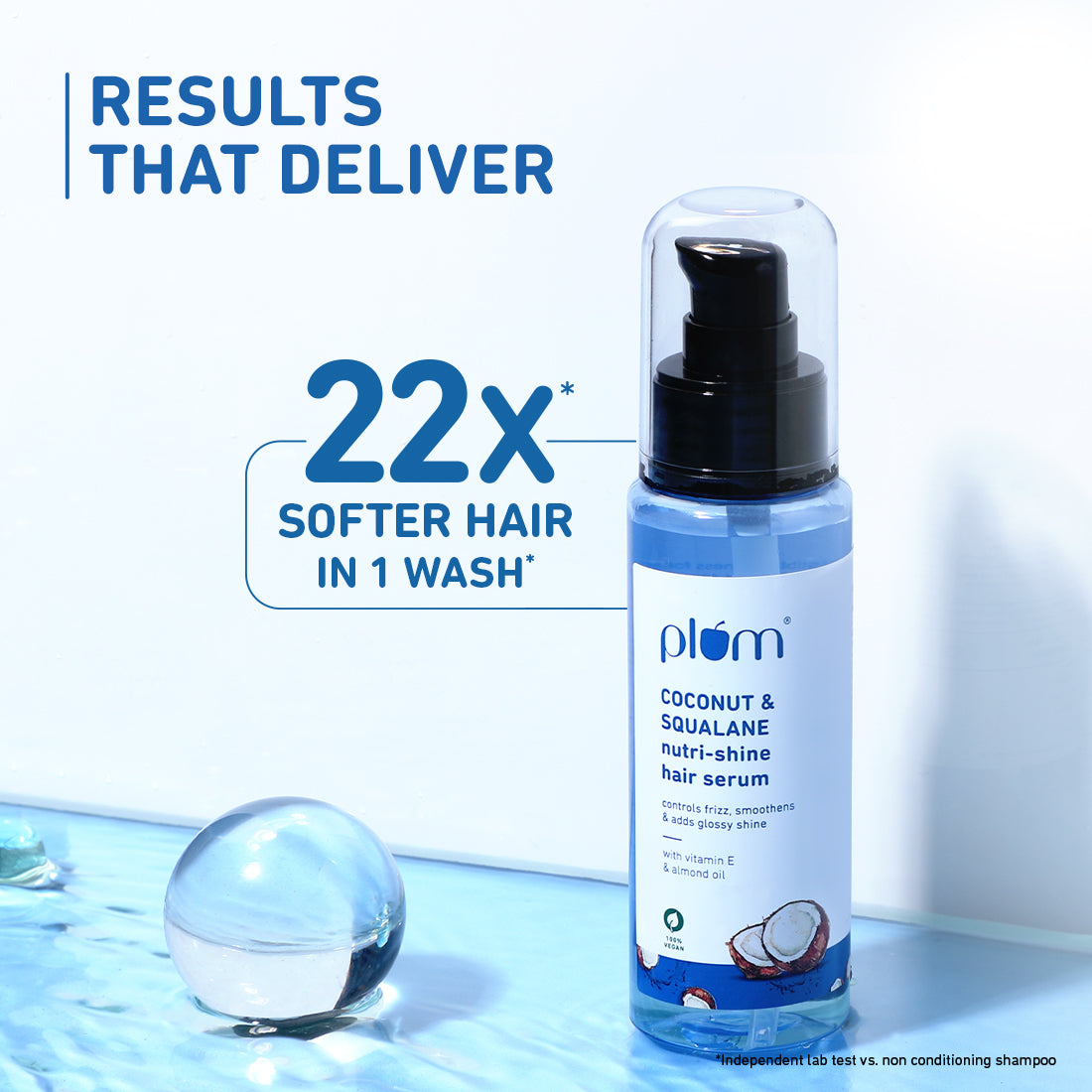 Plum Coconut & Squalane Hair Serum for Soft, Shiny Hair | 22X Shinier Hair In 1 Use | Reduces Frizz, 75ml