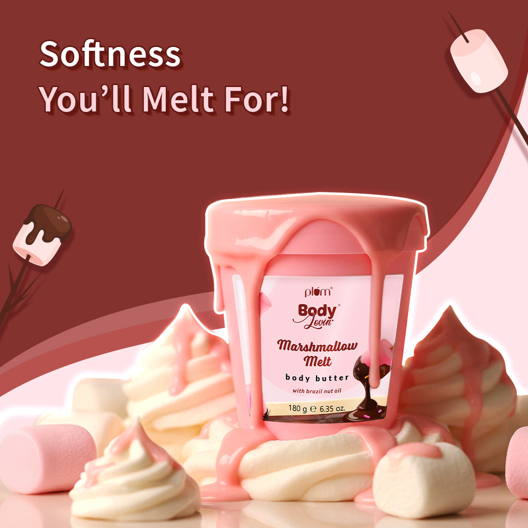 Plum Marshmallow Melt Body Butter by Plum BodyLovin' | Deep Moisturization | Shea Butter & Brazil Nut Oil | Cozy Cocoa Fragrance | Non-Greasy & Lightweight, 180g