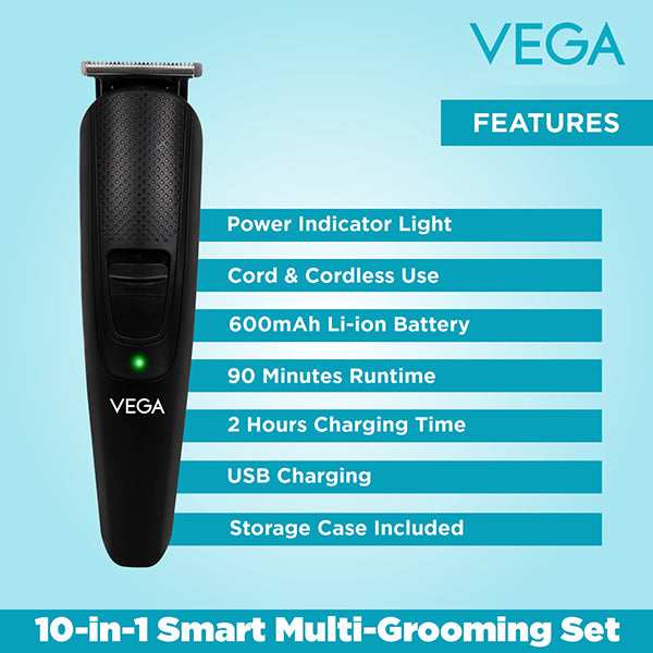 Vega 10-in-1 Multi-Grooming Set with Beard/Hair Trimmer, Nose Trimmer & Body Groomer And Shaver, (VHTH-23)