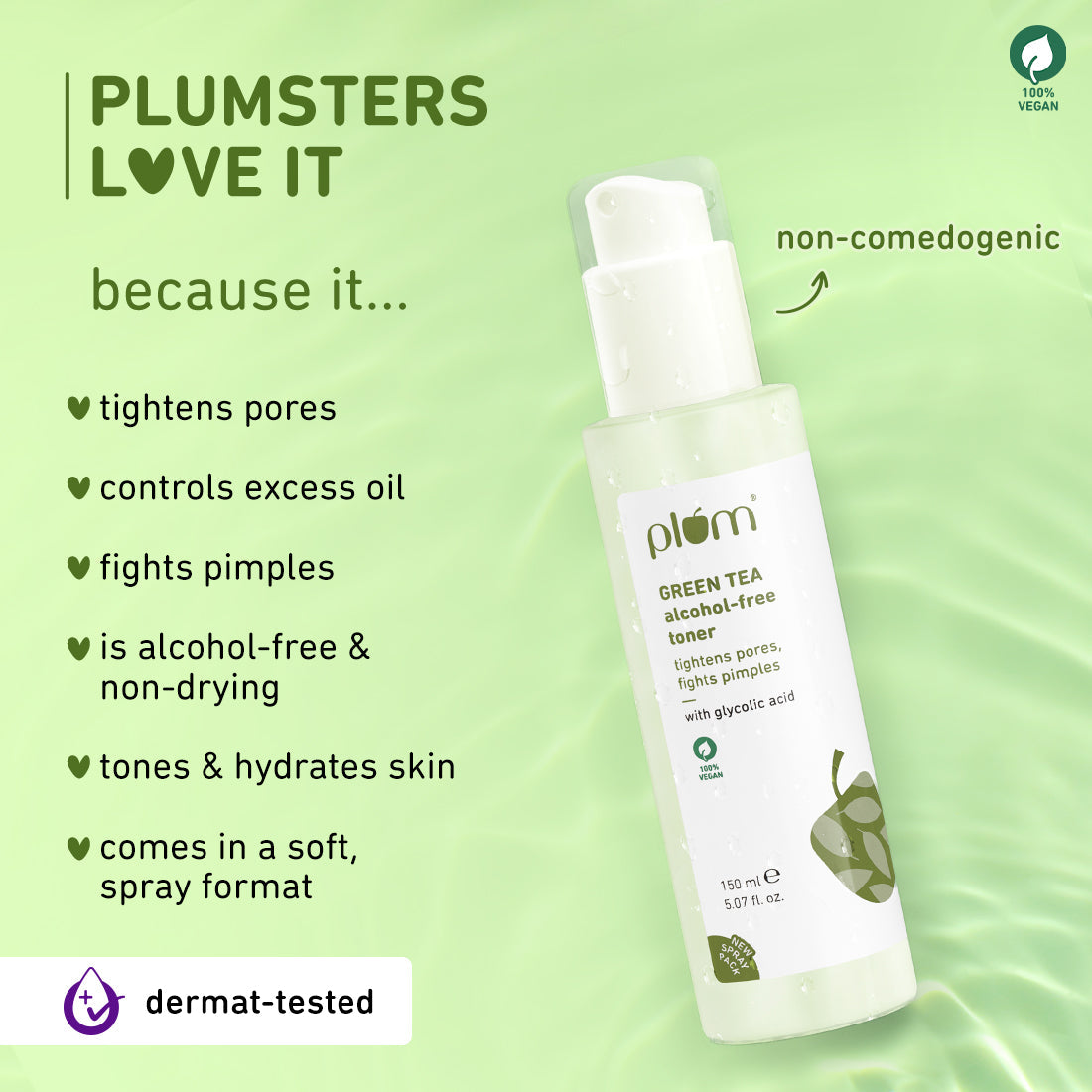 Plum Green Tea Alcohol-Free, Pore Tightening Face Toner | Tightens Pores | Non-Comedogenic | Dermat-Tested, 200ml