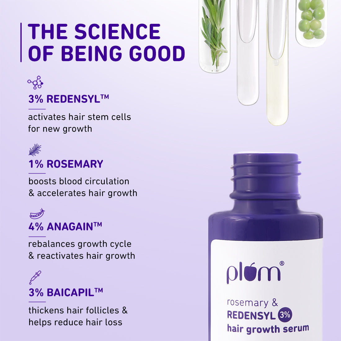 Plum Rosemary & 3% Redensyl Hair Growth serum | Reduces Hairfall | Boosts Hair Growth | Improves Hair Density, 30ml