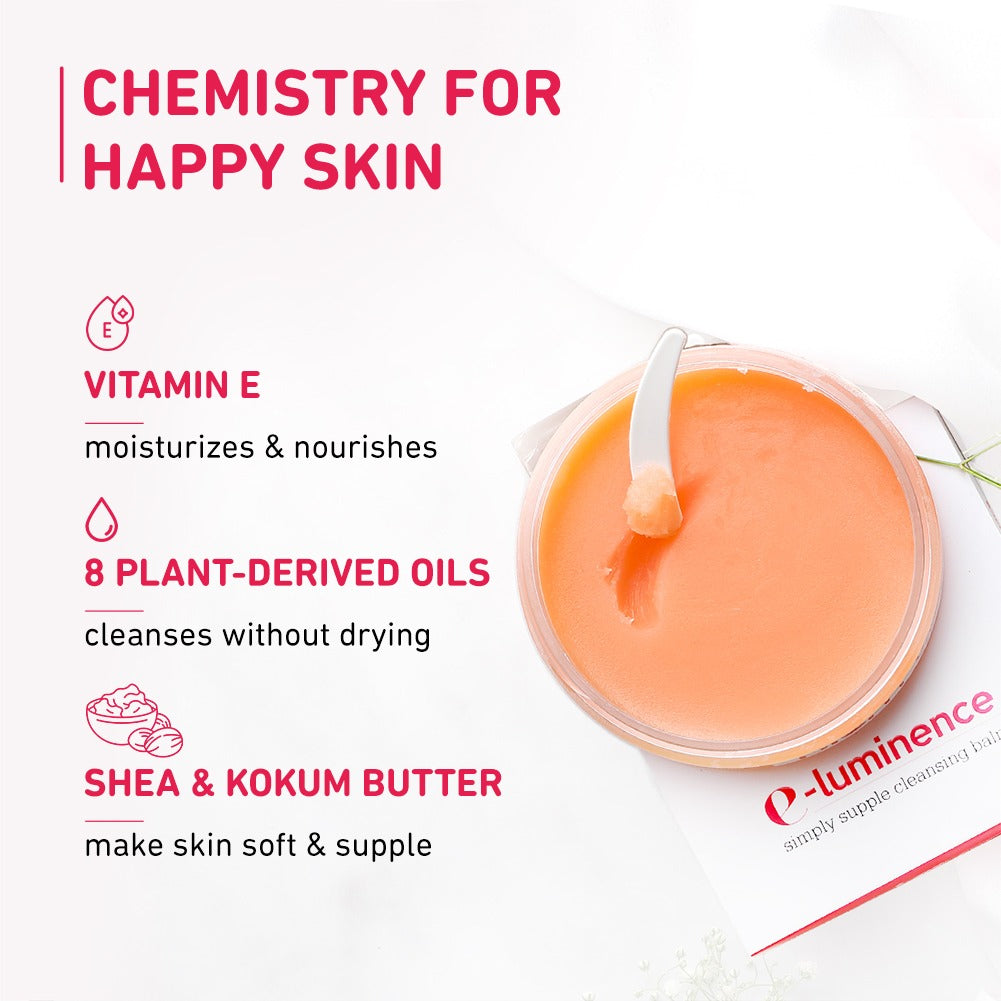 Plum E-Luminence Simply Supple Cleansing Balm For Normal, Dry Skin | Melts Makeup | Gentle, Non-Drying Makeup Remover, 90g