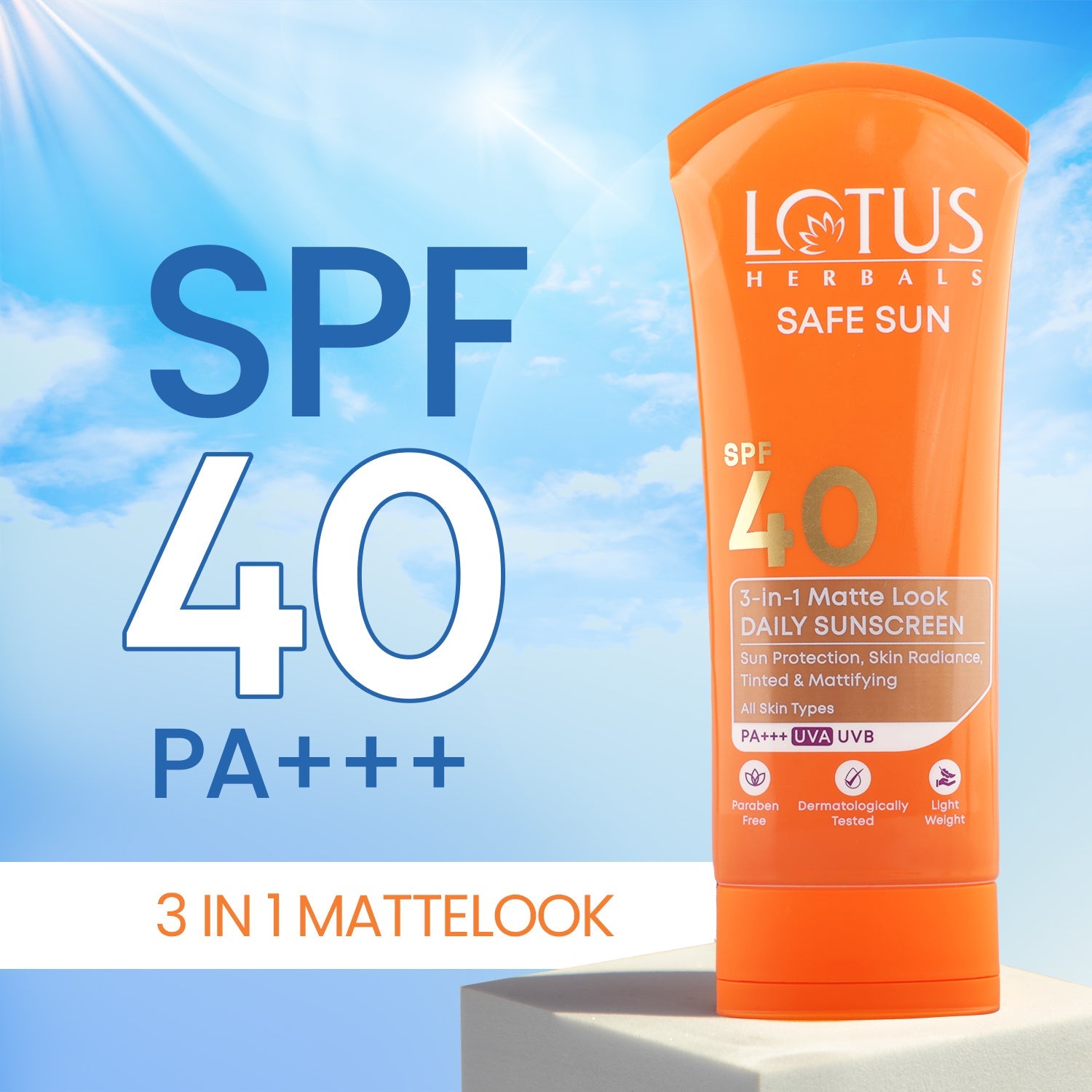 Lotus Herbals Safe Sun 3 In 1 Matte-Look Daily Sunscreen SPF 40 PA+++, 100g