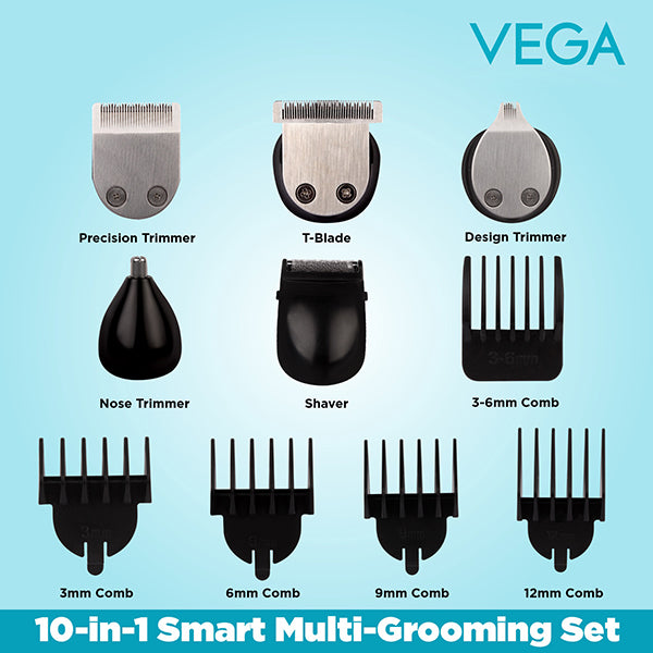 Vega 10-in-1 Multi-Grooming Set with Beard/Hair Trimmer, Nose Trimmer & Body Groomer And Shaver, (VHTH-23)