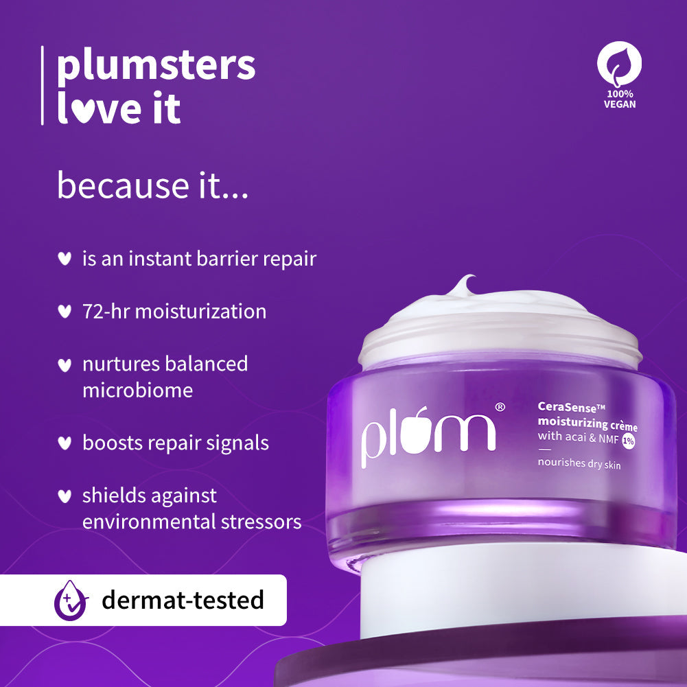 Plum CeraSense™ Moisturizing Cream with Ceramides & Peptides | Instant Barrier Repair | 72-Hr Moisturization | Dermat-Tested, 50g