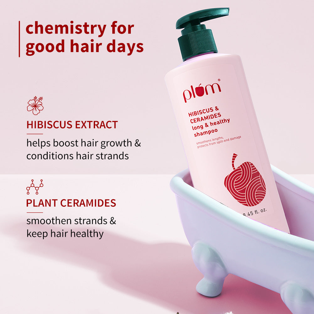 Plum Hibiscus & Ceramides Shampoo for Split Ends | Boosts Hair Growth | Prevents Split Ends, 250ml