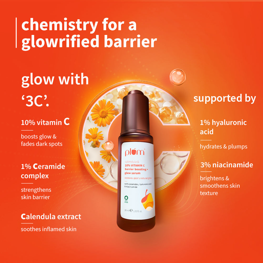 Plum 10% Vitamin C Barrier Boosting + Glow Serum with Calendula | Boosts Glow From 1st Use | Fades Dark Spots In 14 Days | Dermat-Tested, 30ml x 2