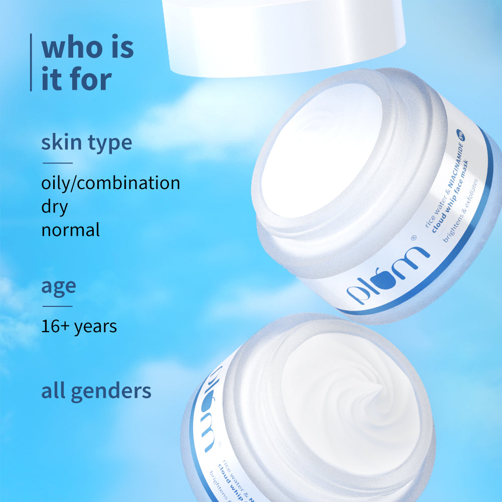 Plum Rice Water & 5% Niacinamide Cloud Whip Face Mask | Brightens | Gently Exfoliates | Hydrates & Nourishes, 50g