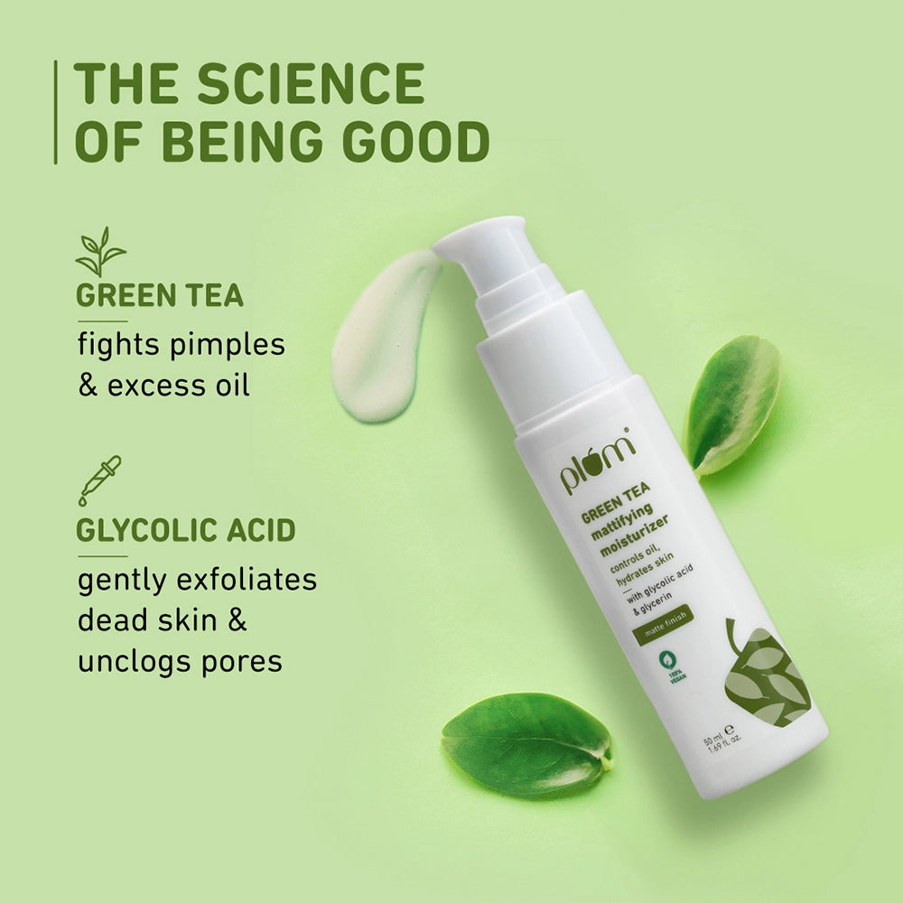 Plum Green Tea Mattifying Moisturizer for Oily Skin | Fights Acne & Controls Oil | Lightweight & Non-Greasy, 50ml