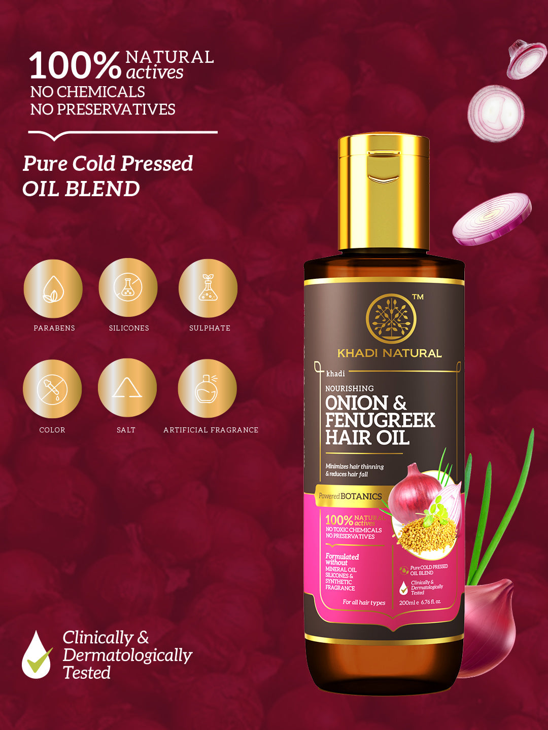 Khadi Natural Onion & Fenugreek Hair Oil - Mineral Oil, Silicones, Synthetic Fragrance Free - 200ml - Image 12 - Buy from Indicrest