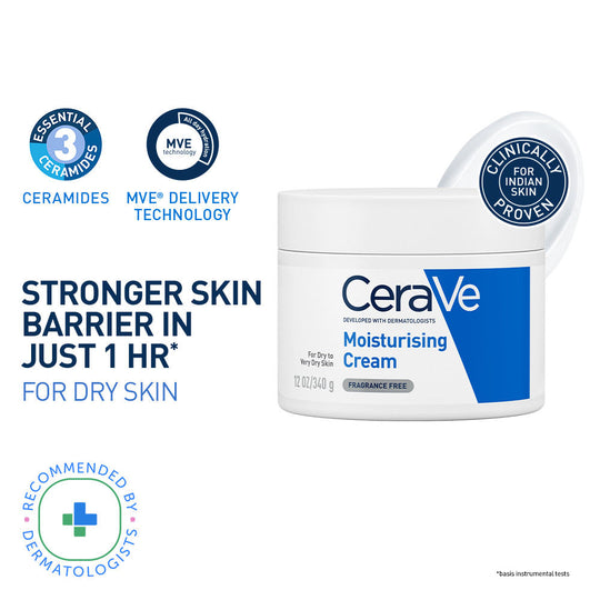CeraVe Moisturizer For Dry Skin, Barrier Repair Cream with Ceramides, Dermatologist recommended, 340g Buy at Indicrest