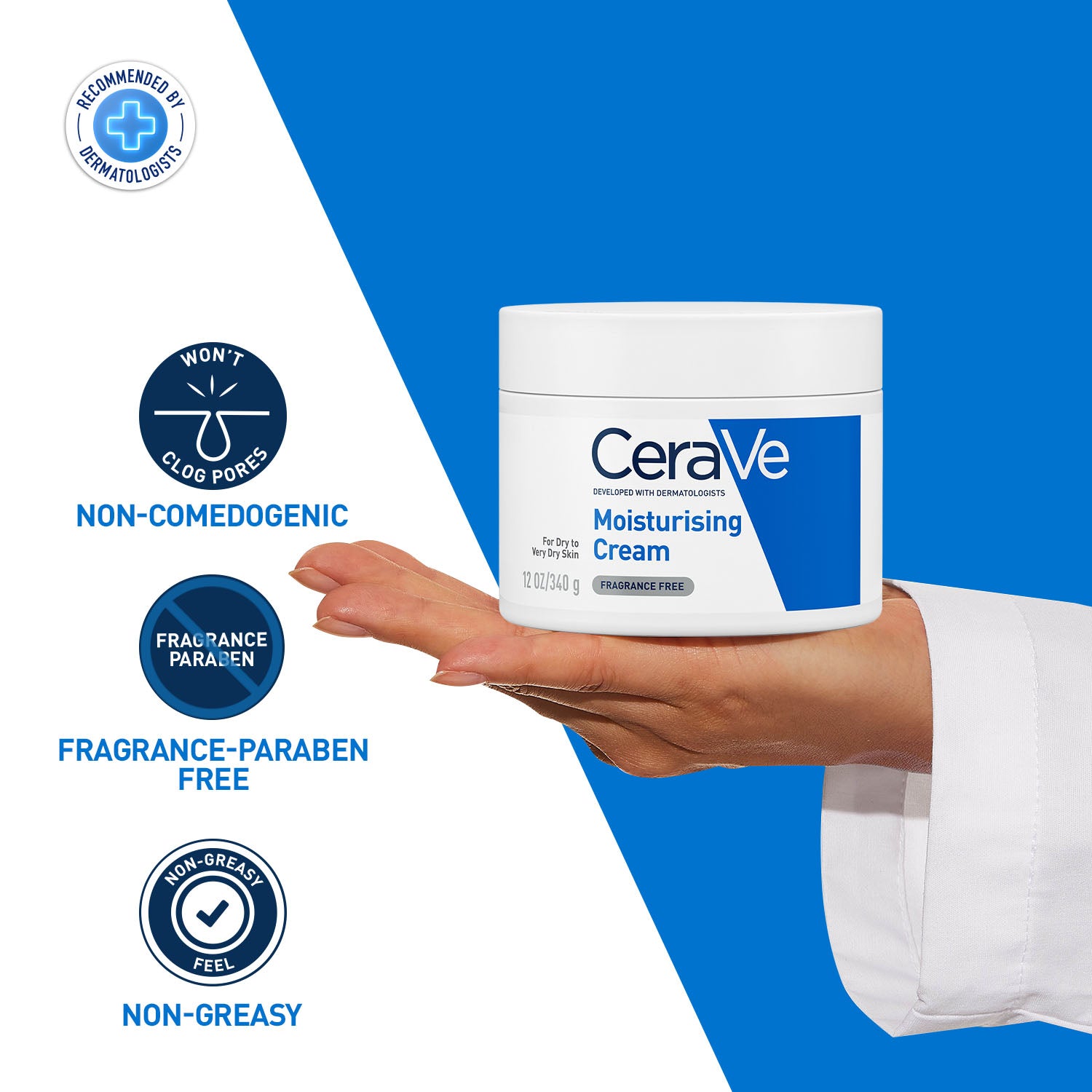 CeraVe Moisturizer For Dry Skin, Barrier Repair Cream with Ceramides, Dermatologist recommended, 340g Buy at Indicrest Image 2