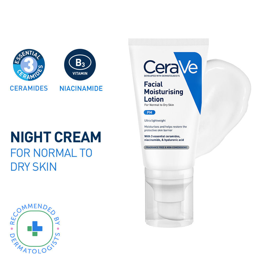 CeraVe PM Facial Moisturizer Lightweight Night Cream with Ceramides, Niacinamide & Hyaluronic Acid, 50g Buy at Indicrest
