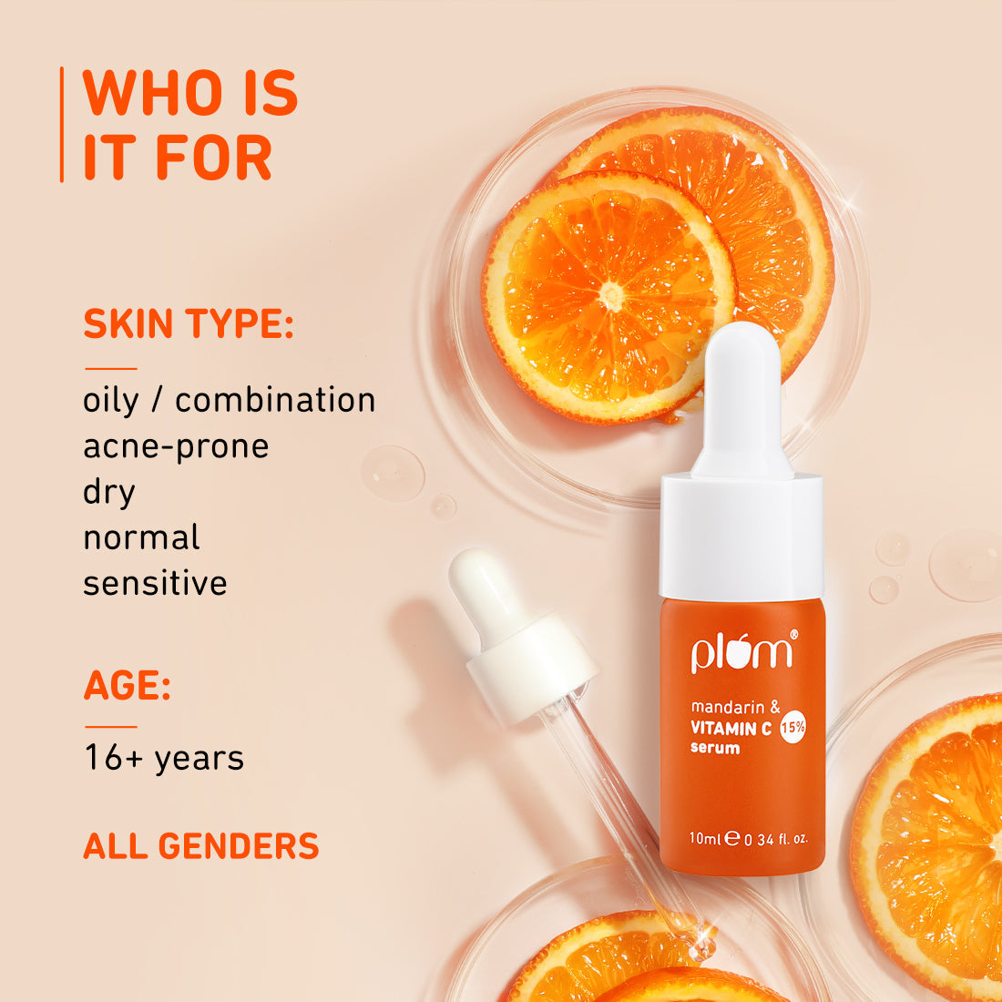 Plum 15% Vitamin C Face Serum with Mandarin (10ml) | Boosts Glow | Fades Dark Spots | Fights Hyperpigmentation, 10ml