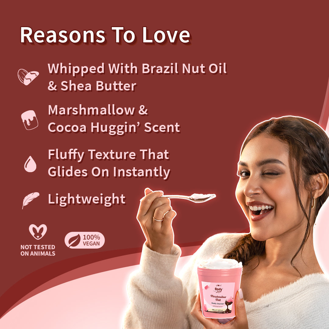 Plum Marshmallow Melt Body Butter by Plum BodyLovin' | Deep Moisturization | Shea Butter & Brazil Nut Oil | Cozy Cocoa Fragrance | Non-Greasy & Lightweight, 180g