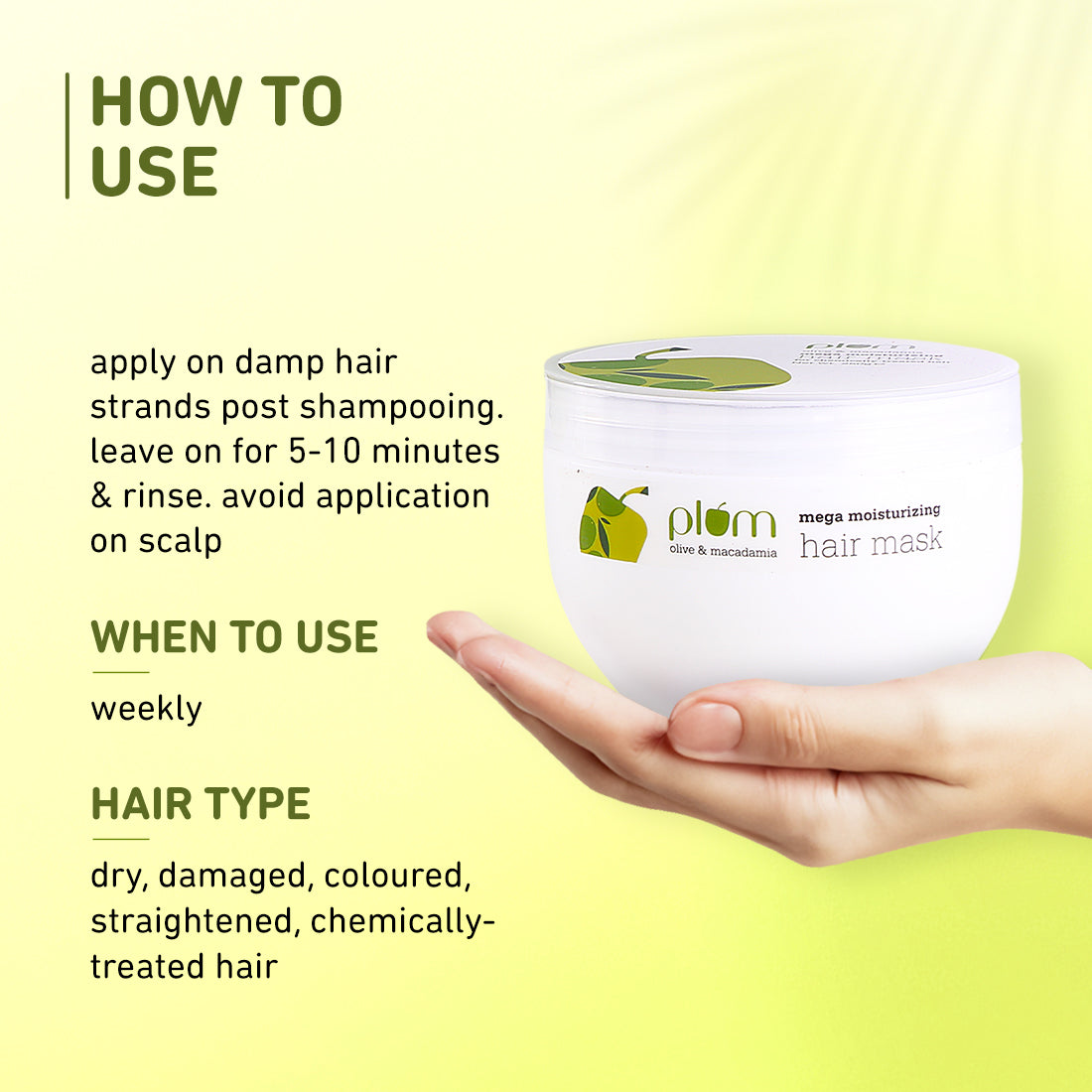 Plum Olive & Macadamia Mega Moisturizing Hair Mask | Repairs Damage | Smoothens Hair, 250g