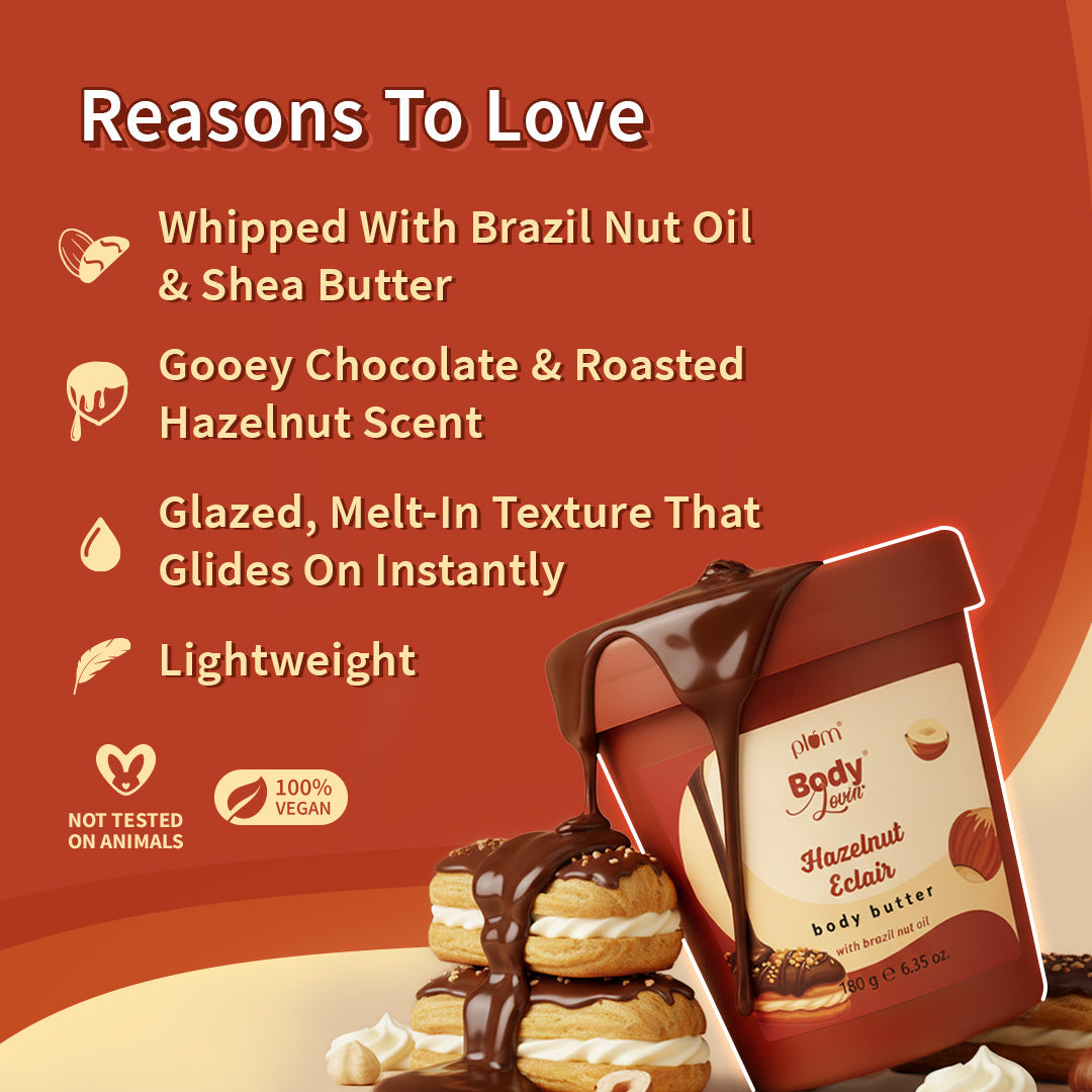 Plum Hazelnut Eclair Body Butter by Plum BodyLovin' | Deep Moisturization | Shea Butter & Brazil Nut Oil | Decadent Hazelnut Chocolate Fragrance | Non-Greasy & Lightweight, 180g