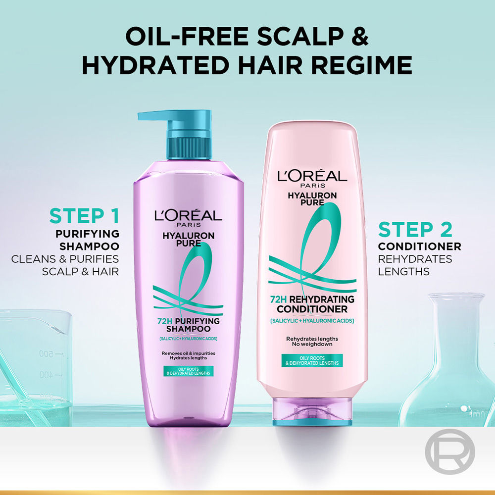 L’Oréal Paris Hyaluron Pure 72H Purifying Shampoo, For Oily Scalp & Dry Hair With Salicylic And Hyaluronic Acid, 800ml Buy at Indicrest Image 7