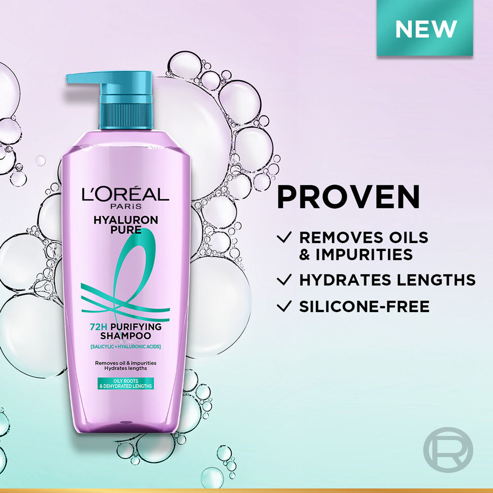 L’Oréal Paris Hyaluron Pure 72H Purifying Shampoo, For Oily Scalp & Dry Hair With Salicylic And Hyaluronic Acid, 1000ml Buy at Indicrest Image 3
