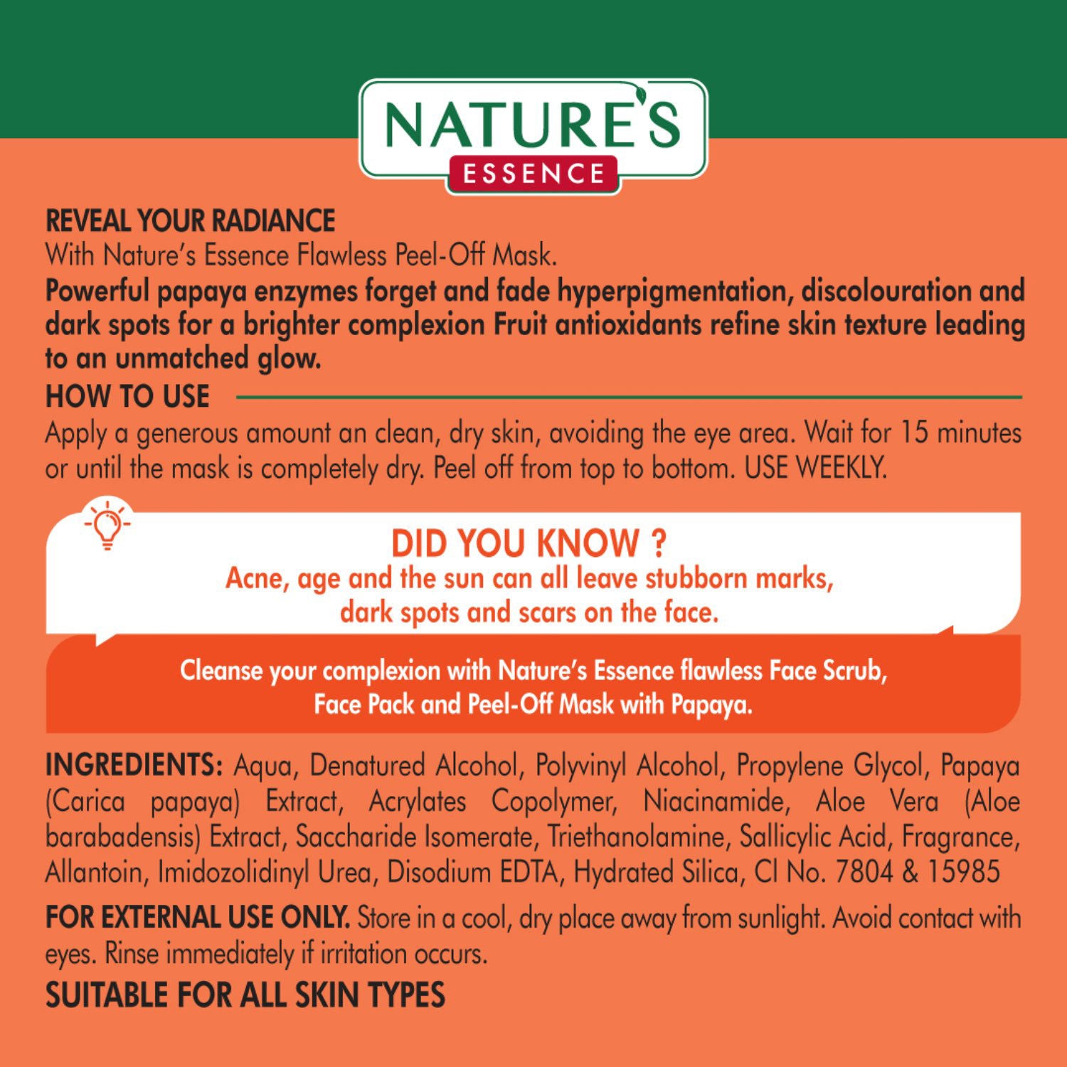 Nature's Essence Flawless Peel-Off Mask For Glowing Skin Papaya Face Mask, 50g Buy at Indicrest Image 6