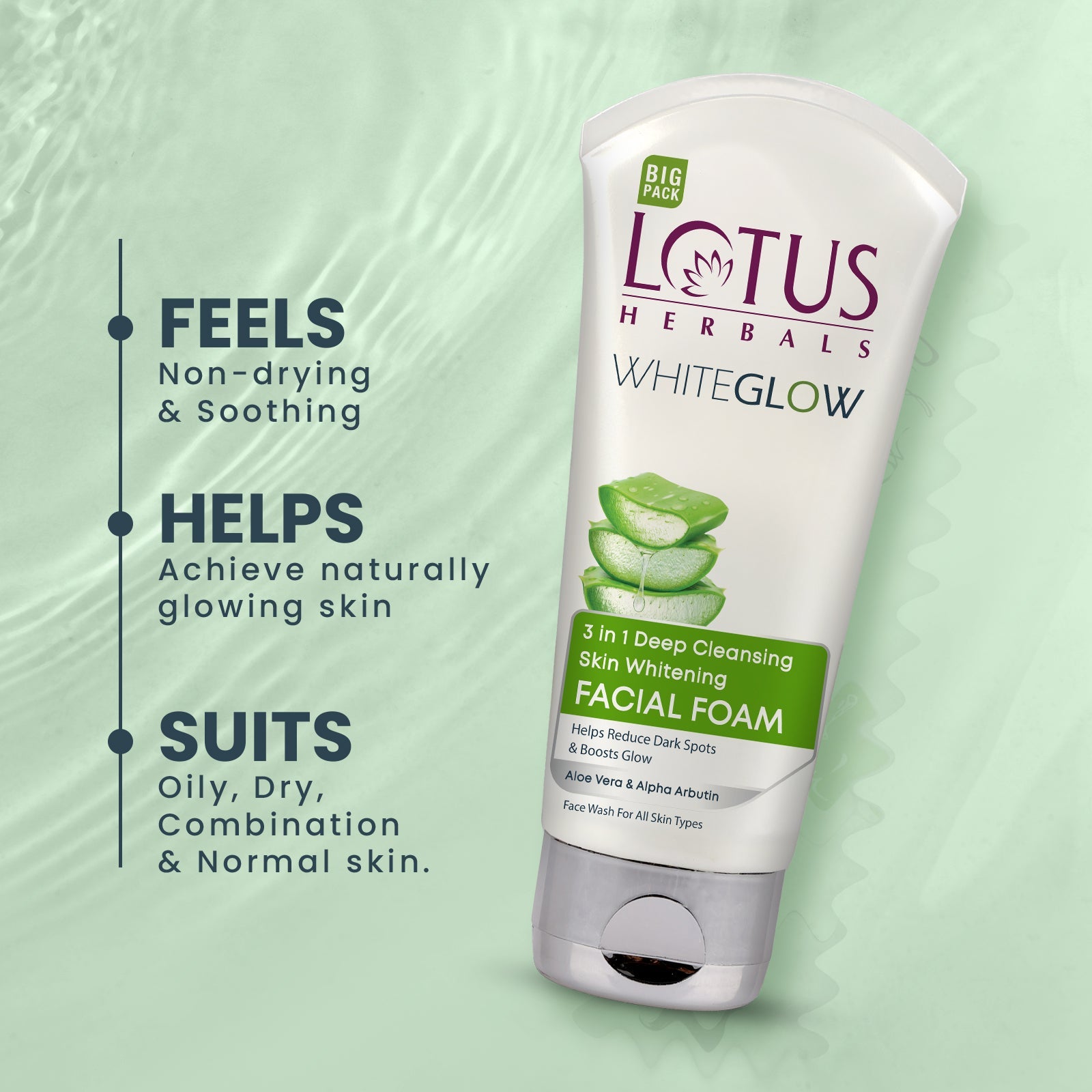 Lotus Herbals WhiteGlow 3 In 1 Deep Cleansing Skin Brightening Facial Foam Big, Pack of 3