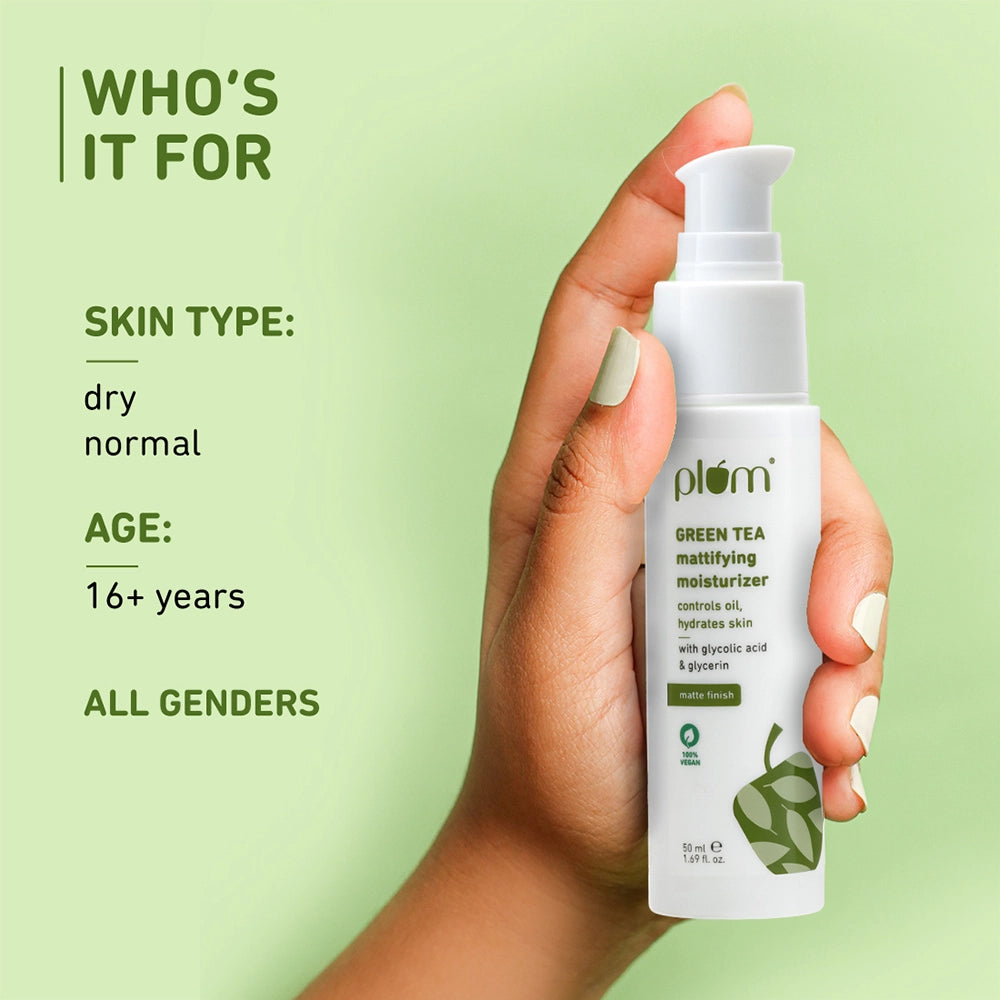 Plum Green Tea Mattifying Moisturizer for Oily Skin | Fights Acne & Controls Oil | Lightweight & Non-Greasy, 50ml