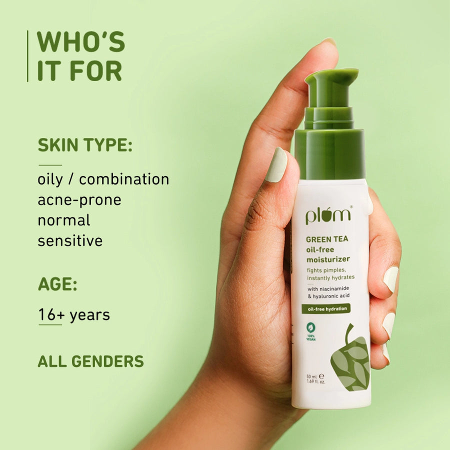 Plum Green Tea Oil-Free Moisturizer for Oily Skin | Fights Acne & Controls Oil | Non-Comedogenic | Dermat-Tested, 50ml