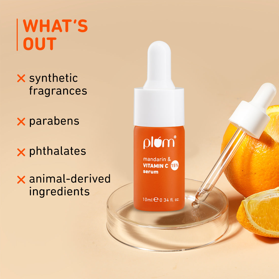Plum 15% Vitamin C Face Serum with Mandarin (10ml) | Boosts Glow | Fades Dark Spots | Fights Hyperpigmentation, 10ml