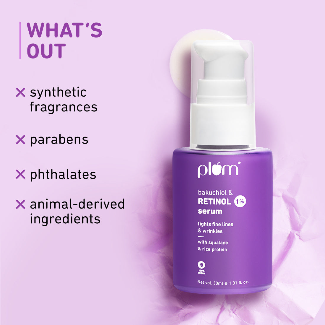 Plum 1% Retinol Serum for Face with Bakuchiol | Reduces Fine Lines & Wrinkles | Boosts Collagen, 30ml