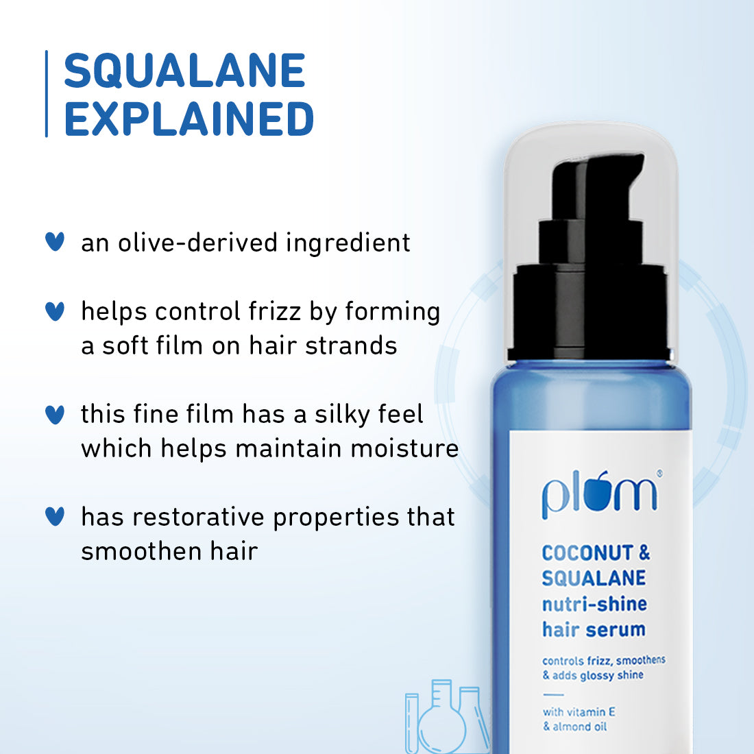 Plum Coconut & Squalane Hair Serum for Soft, Shiny Hair | 22X Shinier Hair In 1 Use | Reduces Frizz, 75ml