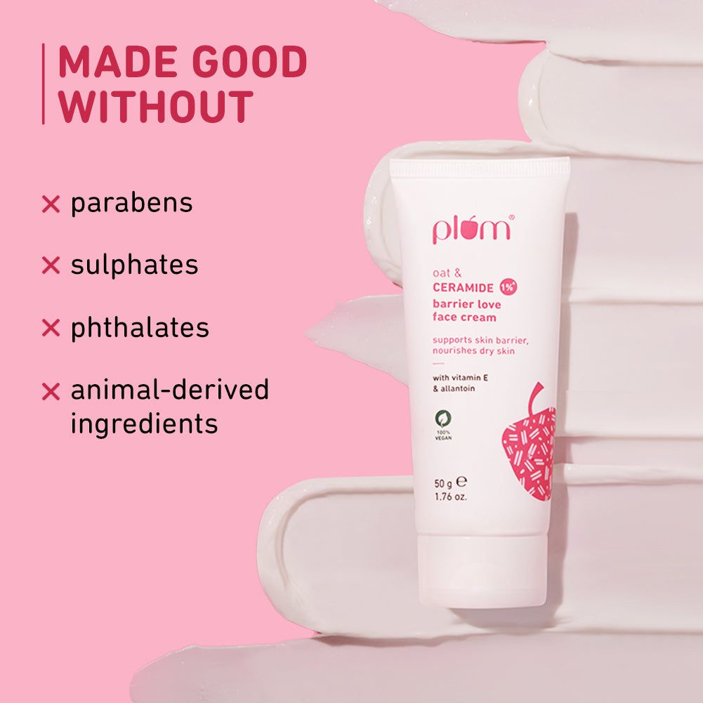 Plum Oat & 1% Ceramide Face Cream for Dry Skin | "3X Lasting Moisturization | Strengthens Skin Barrier | Dermat- Tested, 50g x 2