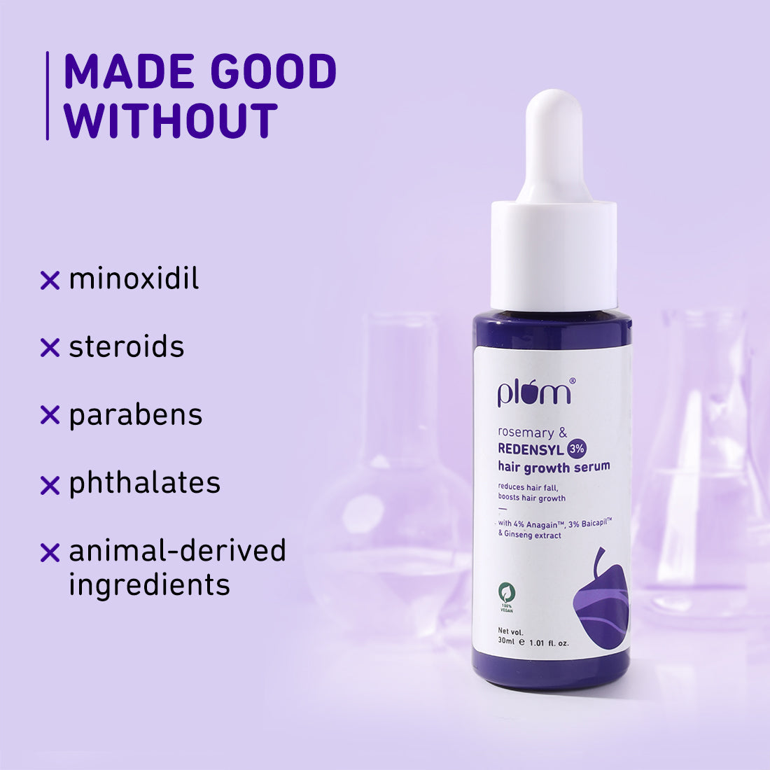 Plum Rosemary & 3% Redensyl Hair Growth serum | Reduces Hairfall | Boosts Hair Growth | Improves Hair Density, 30ml