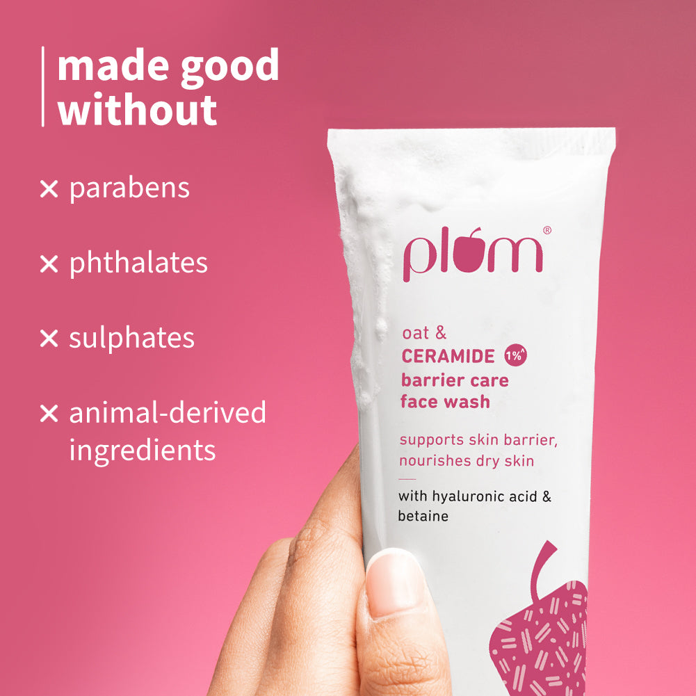 Plum Oat & 1% Ceramide Barrier Care Face Wash | Maintains & Preserves Skin Barrier | Hydrates & Nourishes Skin | Sulphate-Free & Non-Drying | For Normal & Dry Skin, 100ml