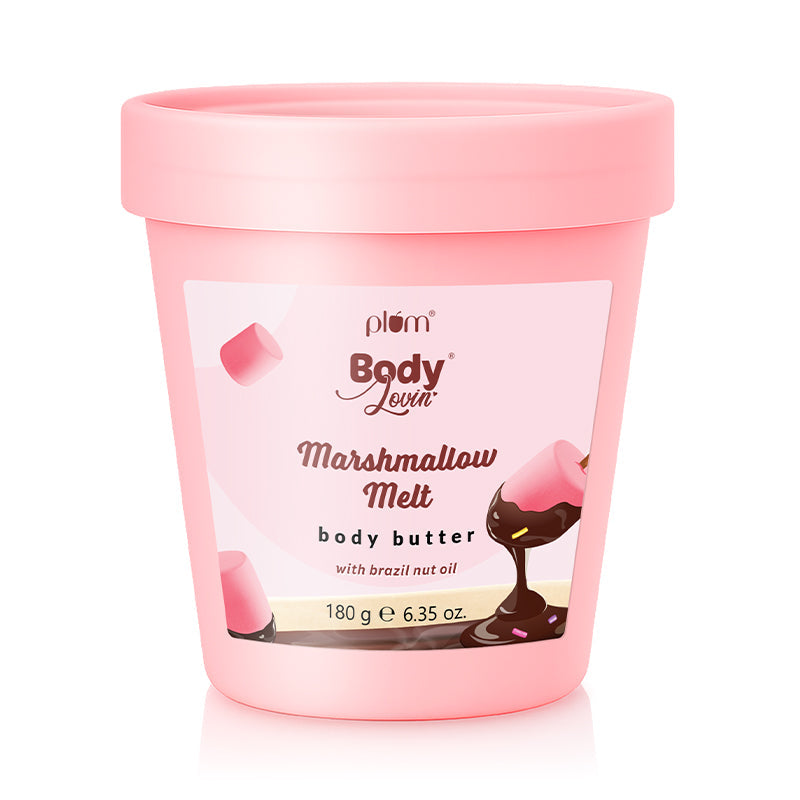 Plum Marshmallow Melt Body Butter by Plum BodyLovin' | Deep Moisturization | Shea Butter & Brazil Nut Oil | Cozy Cocoa Fragrance | Non-Greasy & Lightweight, 180g