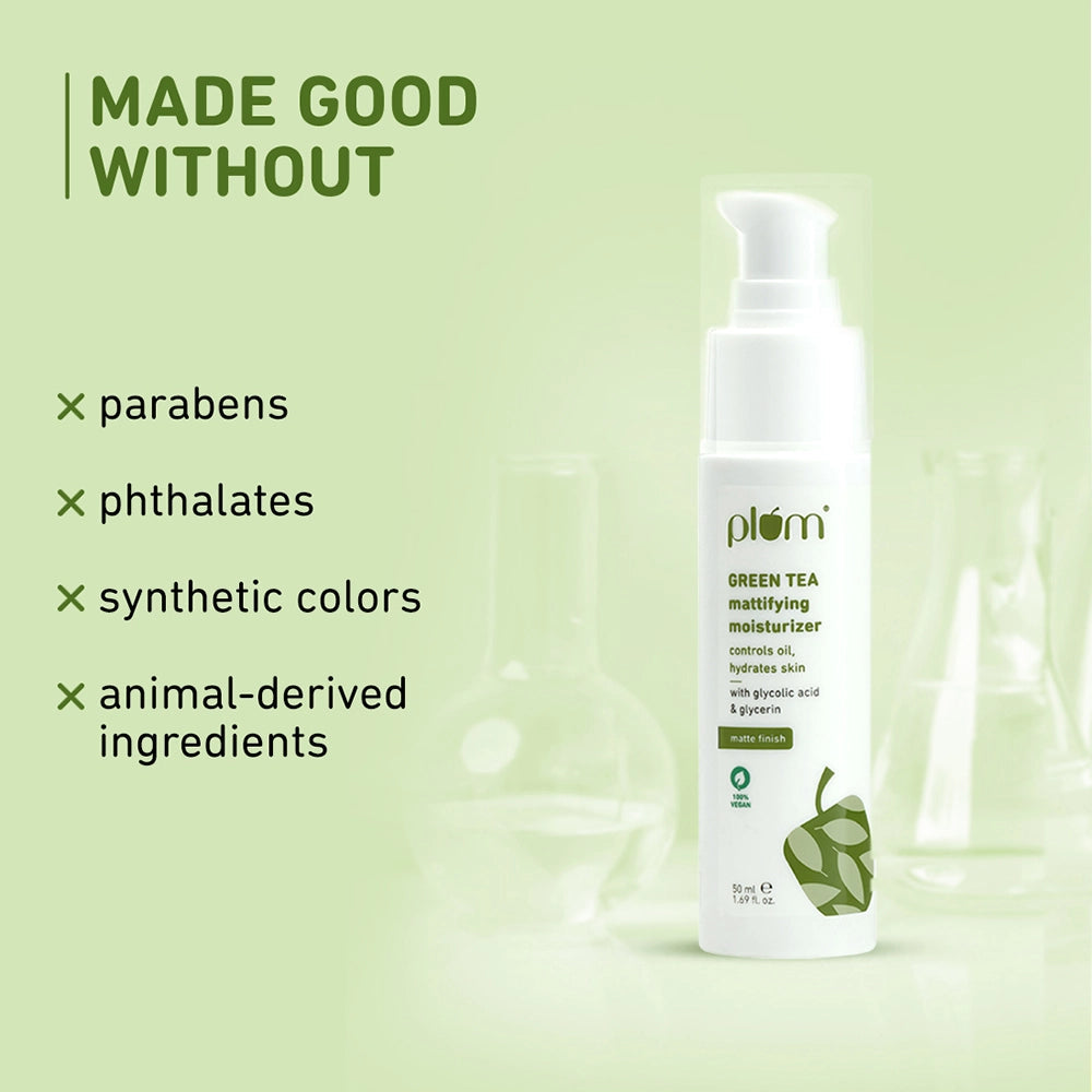 Plum Green Tea Mattifying Moisturizer for Oily Skin | Fights Acne & Controls Oil | Lightweight & Non-Greasy, 50ml