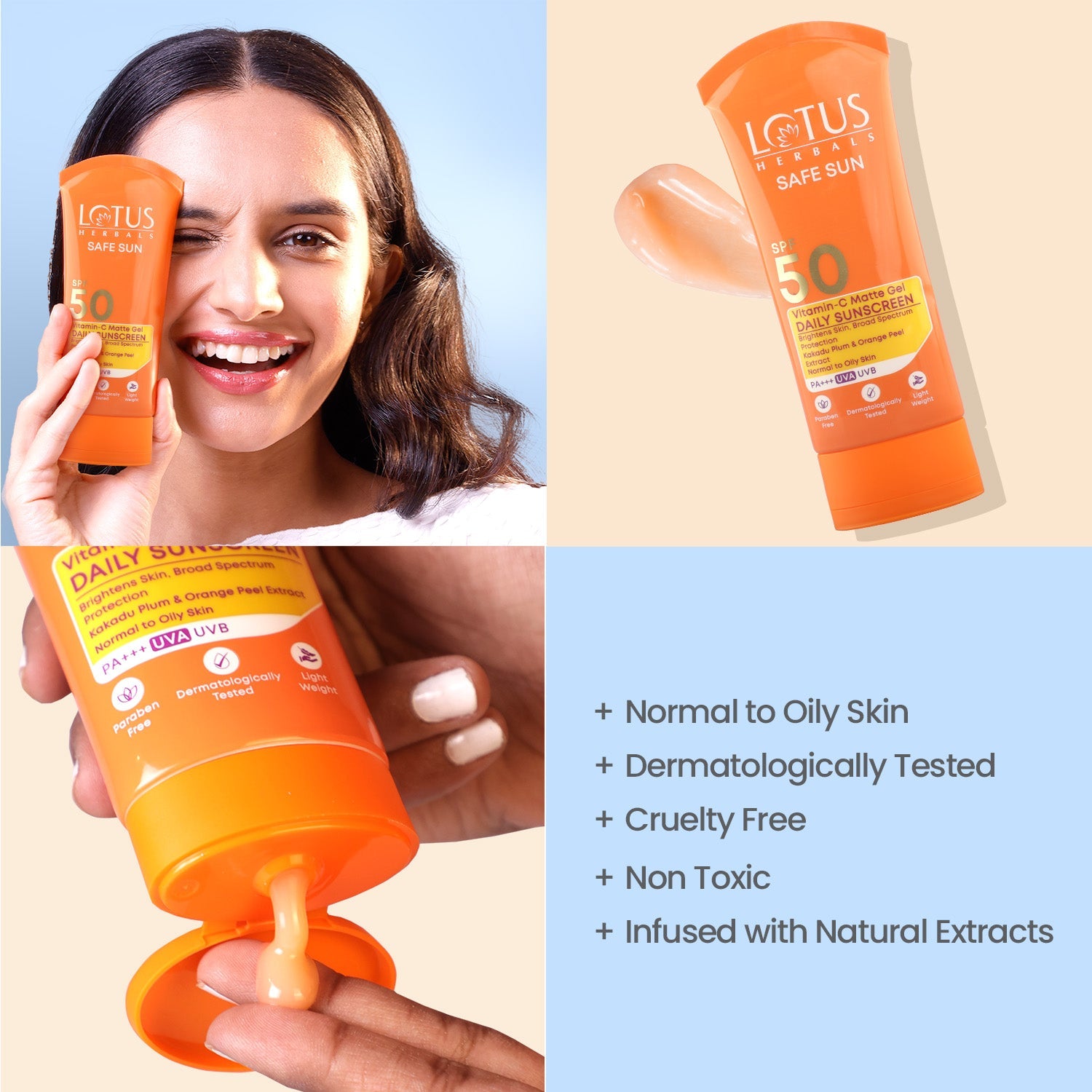 Lotus Herbals Safe Sun Vitamin-C MatteGEL Daily Sunscreen SPF 50, 75g