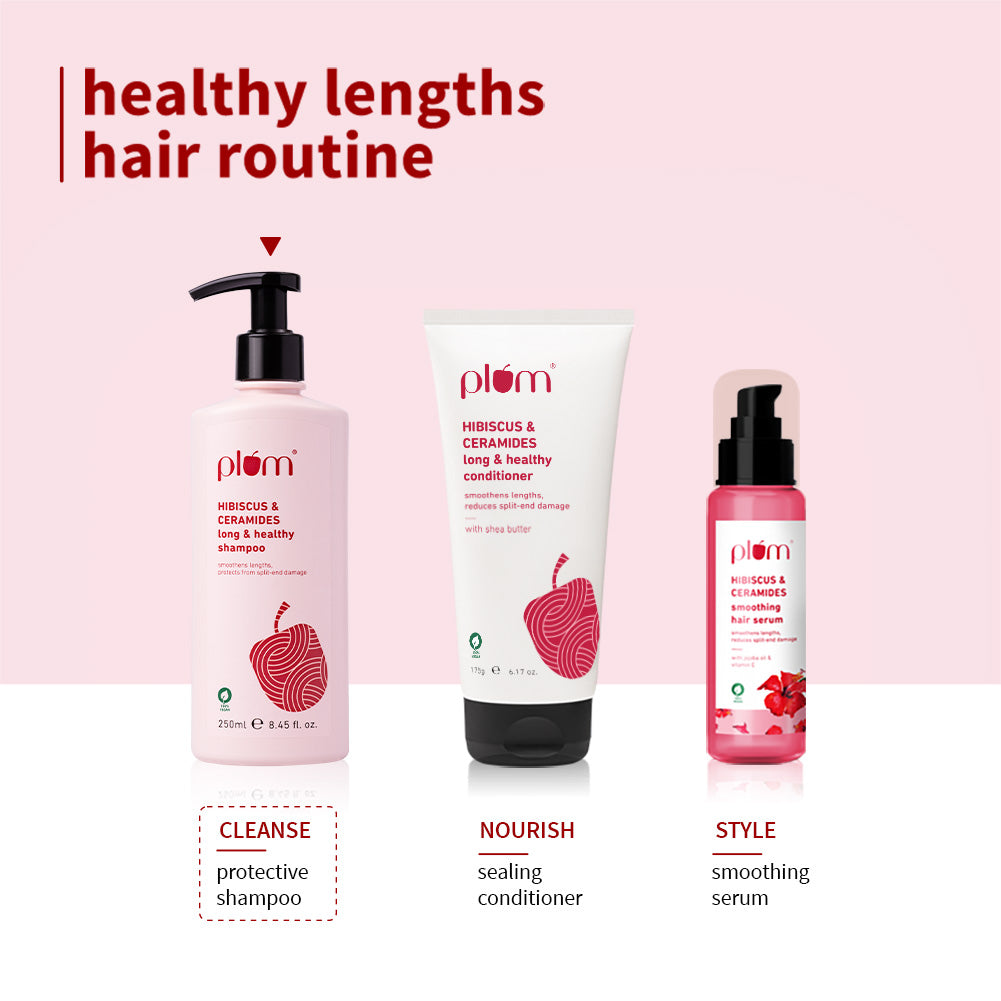 Plum Hibiscus & Ceramides Shampoo for Split Ends | Boosts Hair Growth | Prevents Split Ends, 250ml