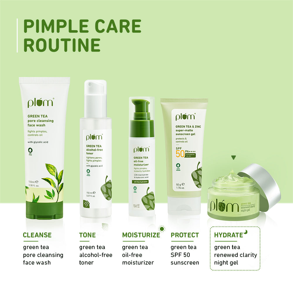 Plum Green Tea Renewed Clarity Night Gel Cream for Oily Skin | Fights Acne| Overnight Hydration |Lightweight & Non-Greasy, 50ml x 2