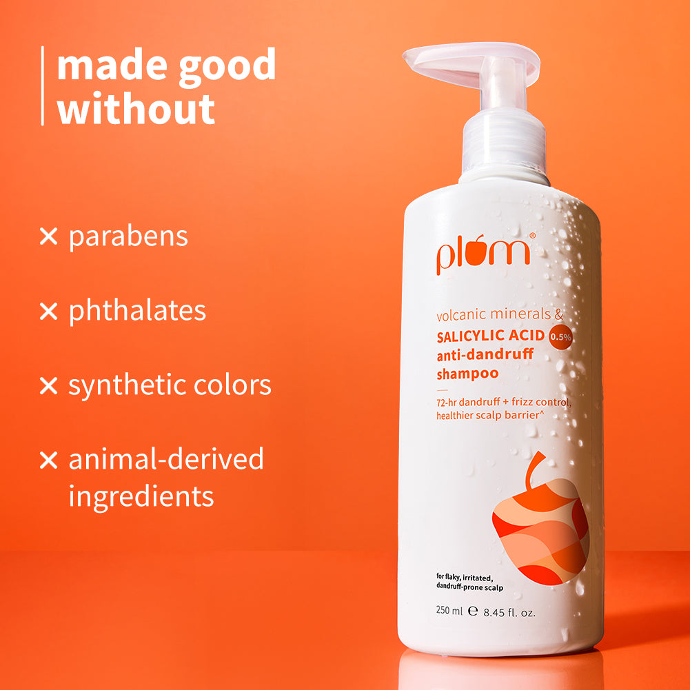Plum Anti-Dandruff Shampoo with Volcanic Minerals & 0.5% Salicylic Acid | 72-Hr Dandruff & Frizz Control | Prevents Dry Hair, 250ml