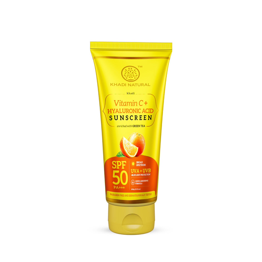 Khadi Natural Vitamin C + Hyaluronic Acid Sunscreen Aqua Gel with Green Tea - SPF 50 - 100ml Sale - Buy from Indicrest