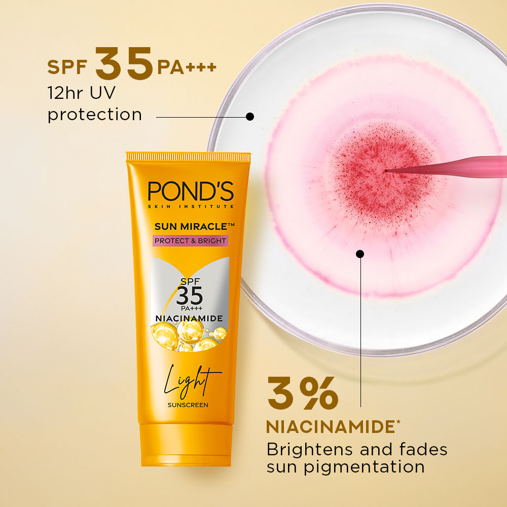 Pond’s Sun Miracle SPF 35 PA+++ Light Sunscreen - Protect & Bright, With Niacinamide, 50g Buy at Indicrest Image 2