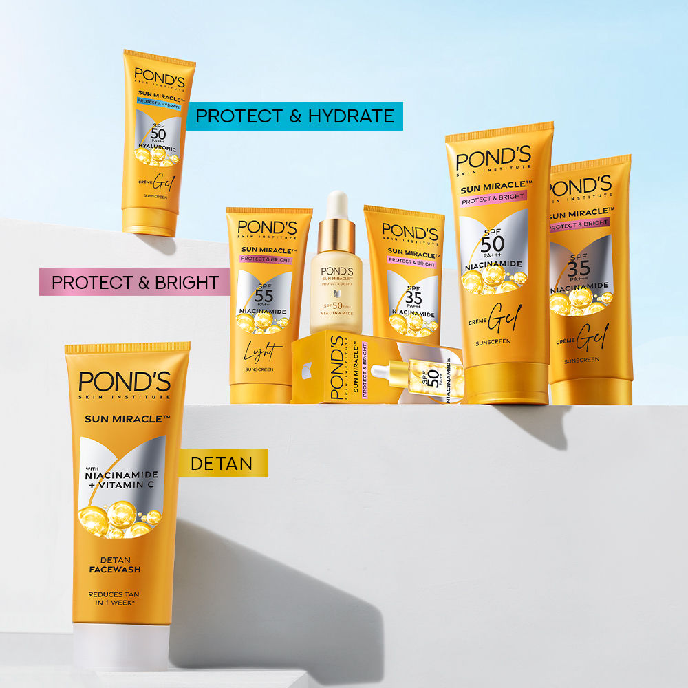 Pond’s Sun Miracle SPF 50 PA+++ Crème Gel Sunscreen - Protect & Bright, With Niacinamide, 100g Buy at Indicrest Image 8