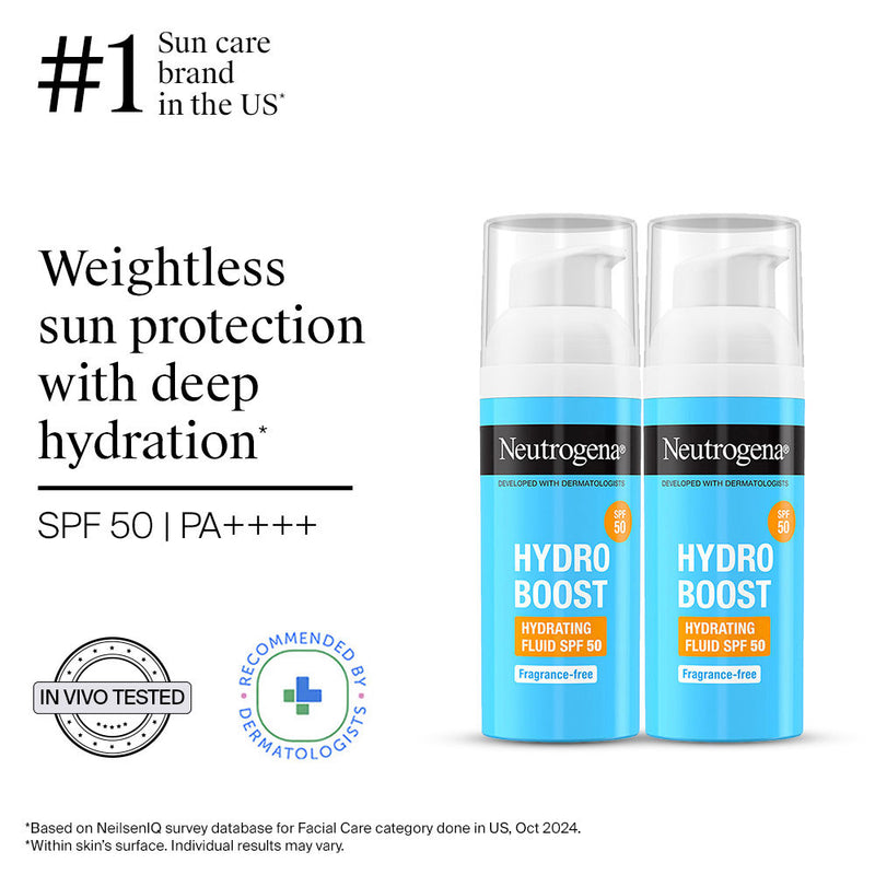 Neutrogena Hydro Boost Fluid Face Sunscreen Spf 50+, Hyaluronic Acid, Niacinamide Super Saver Pack, 2 X 50ml