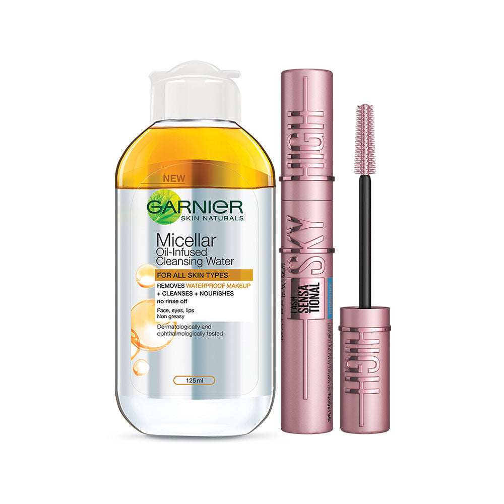 Maybelline New York New York Sky High Mascara Very + Garnier Micellar Oil-Infused Cleansing Water Combo, 2 pieces