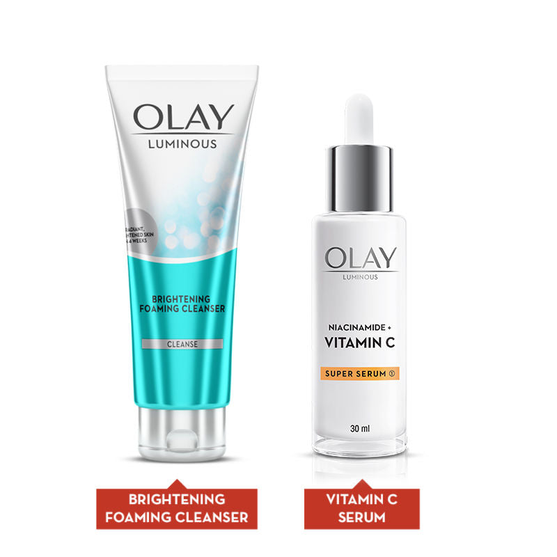 Olay Vitamin C Kit - Super Serum, 30ml With Free Cleanser, Reduces 5 Years Of Stubborn Dark Spots, 100ml Combo, 30ml+100g Buy at Indicrest Image 2