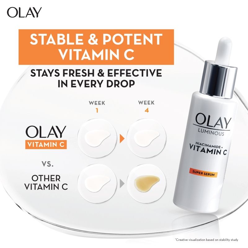 Olay Vitamin C Kit - Super Serum, 30ml With Free Cleanser, Reduces 5 Years Of Stubborn Dark Spots, 100ml Combo, 30ml+100g Buy at Indicrest Image 6