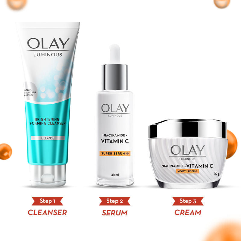 Olay Vitamin C Kit - Super Serum, 30ml With Free Cleanser, Reduces 5 Years Of Stubborn Dark Spots, 100ml Combo, 30ml+100g Buy at Indicrest Image 9