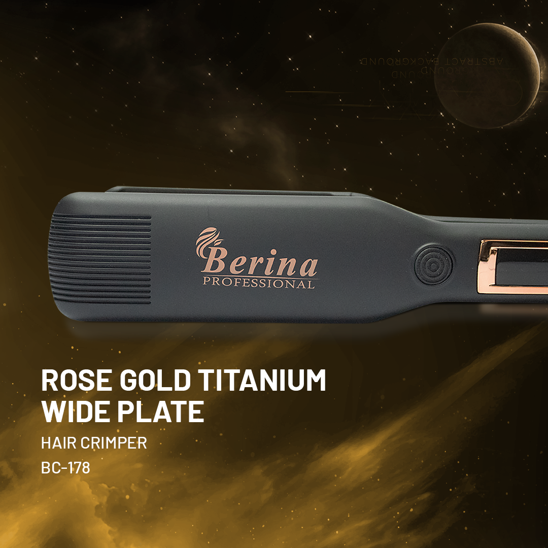 Berina Professional Rose Gold Titanium Wide Plate Crimper BC-178 | Smooth, Sleek Crimps for Thick & Long Hair, BC-178 Buy from Indicrest