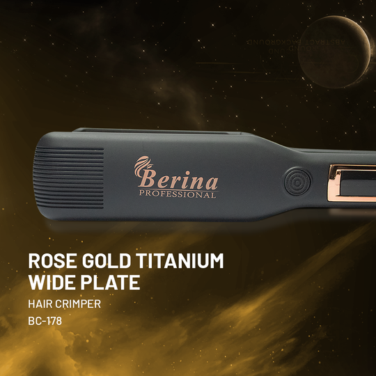 Berina Professional Rose Gold Titanium Wide Plate Crimper BC-178 | Smooth, Sleek Crimps for Thick & Long Hair, BC-178 Buy from Indicrest