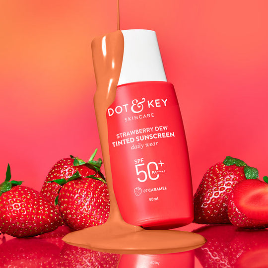 Dot & Key Strawberry Dew Tinted Sunscreen SPF 50+ PA++++, Caramel Deep Buy at Indicrest